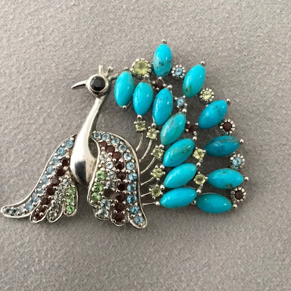 Jewelry - Sterling .925 & Gemstone Peacock Pendant